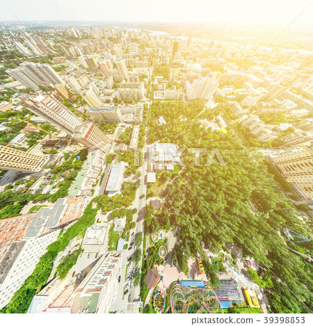 Aerial city view with crossroads and roads, houses Aerial city view with crossroads and roads, houses 39398853
