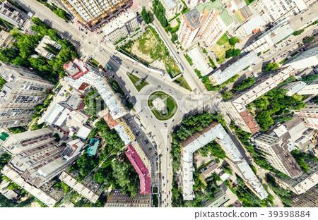 Aerial city view with crossroads and roads, houses Aerial city view with crossroads and roads, houses 39398884