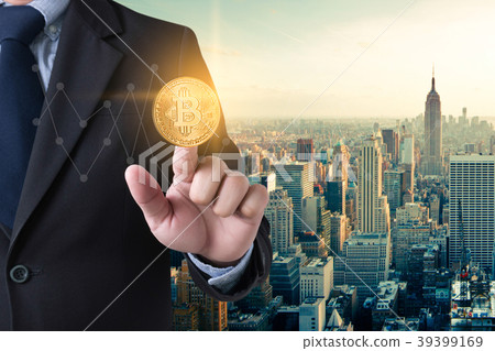 Financial golden Bitcoins ladder growth concept  39399169