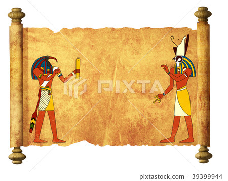 Old parchment with Egyptian gods images Old parchment with Egyptian gods images 39399944