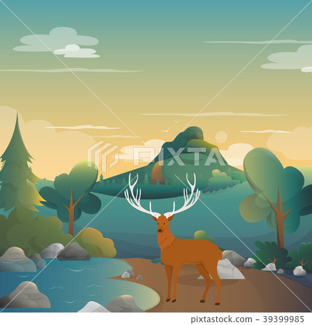 Deer on the forest background illustration.vector 39399985