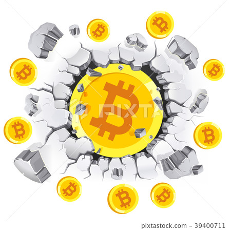 Bitcoin in old Plaster wall damage. 39400711