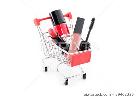 Makeup in pushcart isolated on white background Makeup in pushcart isolated on white background 39402386