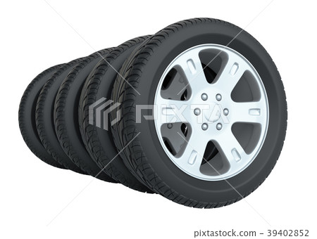 Car tires in row, isolated 39402852