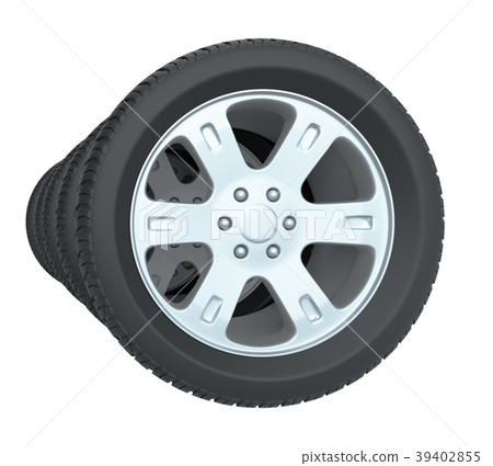 Car tires in row, isolated 39402855