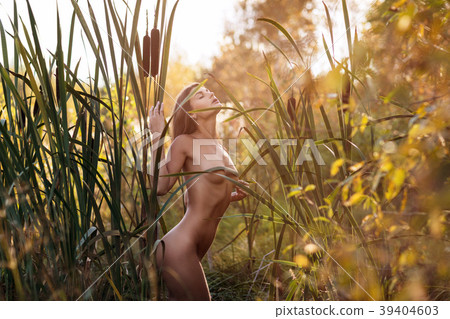Sexual nude woman posing in the thicket of reeds. 39404603