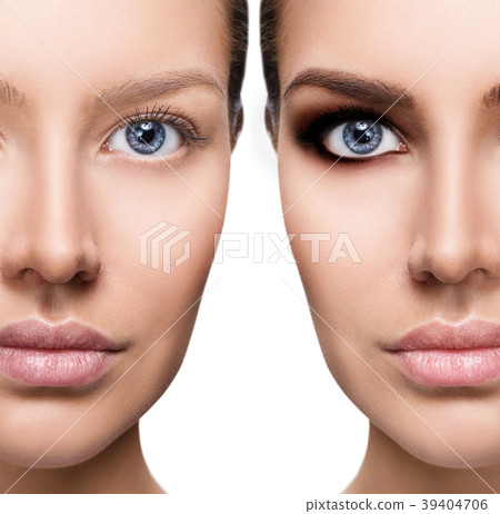 Woman's face close-up before and after bright Woman's face close-up before and after bright 39404706