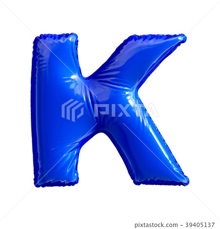 Blue letter K made of inflatable balloon isolated 39405137