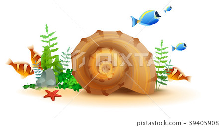 Marine underwater world of fish, starfish, snail 39405908