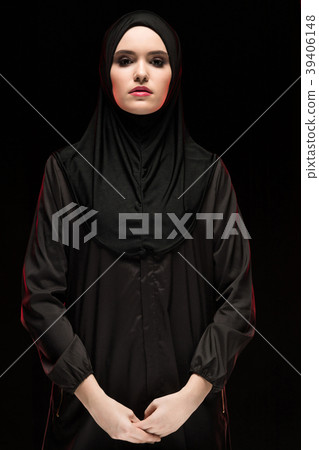 Pretty young muslim woman wearing black hijab as Pretty young muslim woman wearing black hijab as 39406148