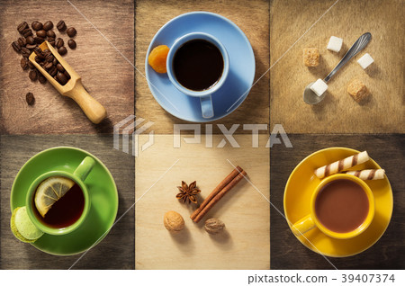 cup of coffee, tea and cacao cup of coffee, tea and cacao 39407374