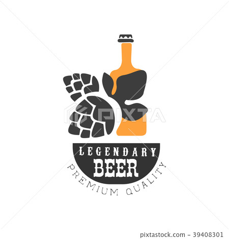 Original brewing company label with hop and bottle Original brewing company label with hop and bottle 39408301