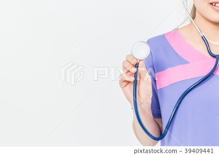 Hand of medical doctor and stethoscope. Hand of medical doctor and stethoscope. 39409441