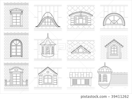 Set classic attic windows for facade 39411262