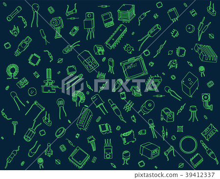 Electronic components pattern on blue background 39412337