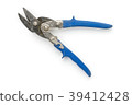old blue tin snips isolated on white 39412428