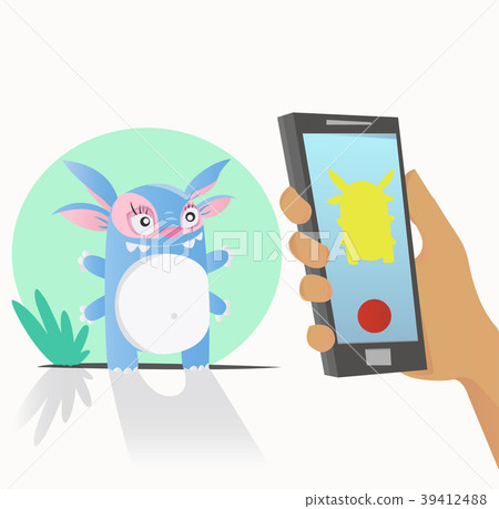 Photographing a cute monster on a smartphone. 39412488