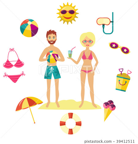 Vector flat summer holiday people and symbols set. Vector flat summer holiday people and symbols set. 39412511