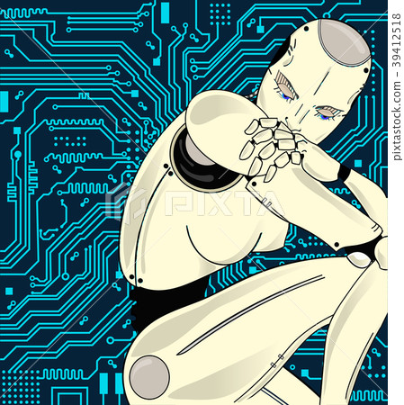 Female robot with artificial intelligence, sits Female robot with artificial intelligence, sits 39412518