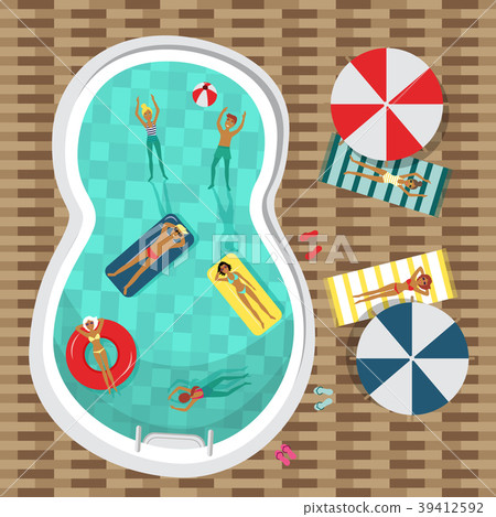 Vector flat pool swimming vacation party poster Vector flat pool swimming vacation party poster 39412592