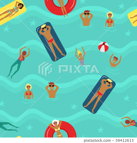 Seamless pattern with swimming, relaxing people Seamless pattern with swimming, relaxing people 39412613