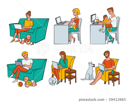Vector flat people working from home, remote work Vector flat people working from home, remote work 39412665