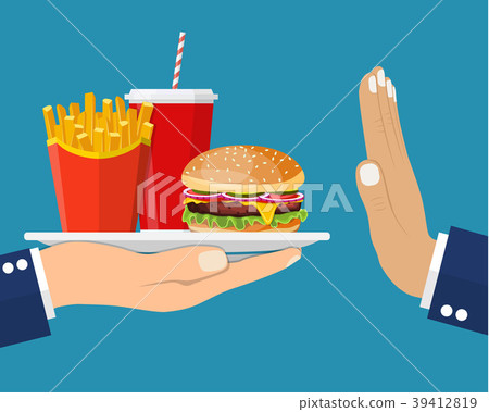 Stop fast food junk snacks concept Stop fast food junk snacks concept 39412819