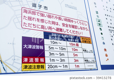 A board calling for evacuation from the tsunami 39413278