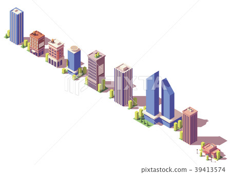 Vector low poly isometric modern buildings set - Stock Illustration ...