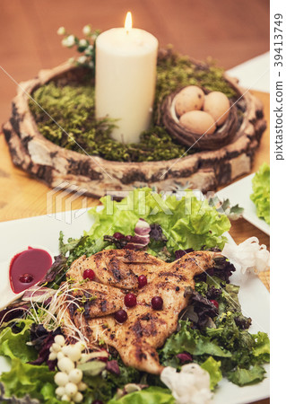 quail roasted with sweet and sour cranberry sauce 39413749