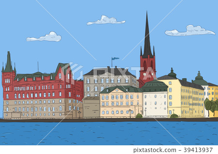 Old city landscape. Stockholm. Vector illustration Old city landscape. Stockholm. Vector illustration 39413937