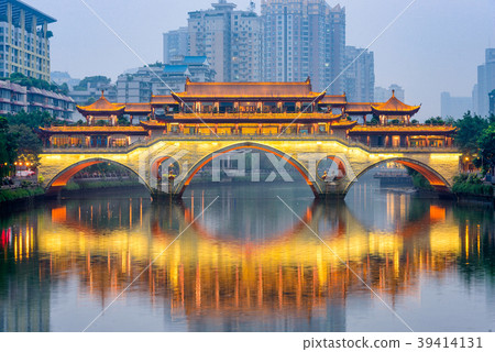 Chengdu, China River and Bridge 39414131