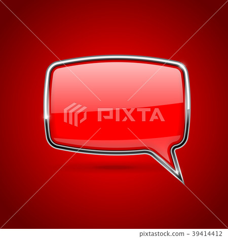 Red speech bubble. Rectangular 3d icon with chrome Red speech bubble. Rectangular 3d icon with chrome 39414412