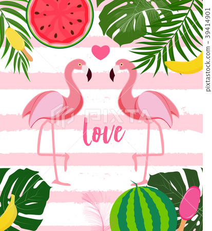 Cute Flamingo Love Background Vector Illustration 39414901