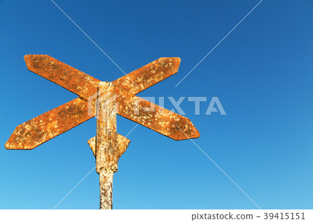 road sign of the railway antique in the empty sky 39415151