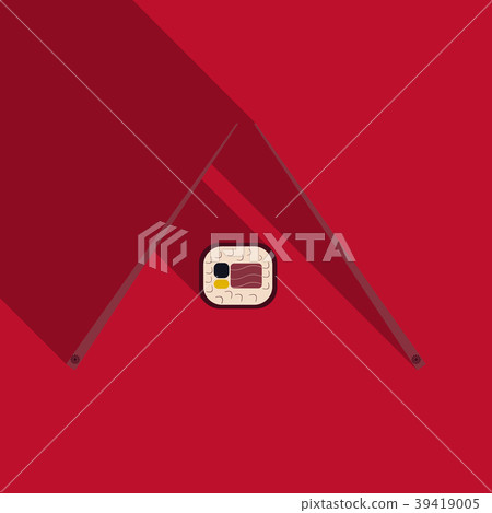 chopsticks holding sushi roll. concept of snack chopsticks holding sushi roll. concept of snack 39419005