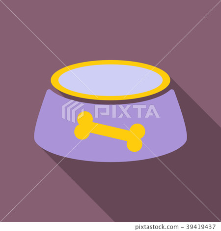 Pet dog bowl flat icon with long shadow, 39419437