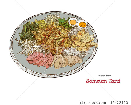 Somtum Tard on tray, hand draw vector. Somtum Tard on tray, hand draw vector. 39422120