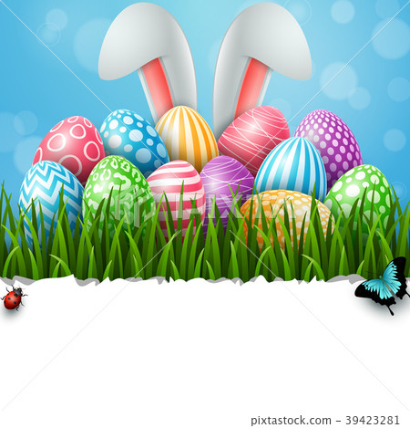Happy Easter background with colored decorated egg Happy Easter background with colored decorated egg 39423281