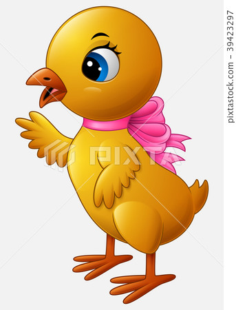 Cute cartoon little chicken with pink bow isolated 39423297