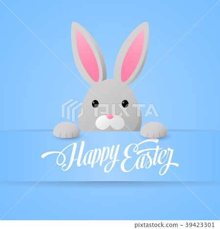 Cute Easter Bunny on blue background - Stock Illustration [39423301 ...