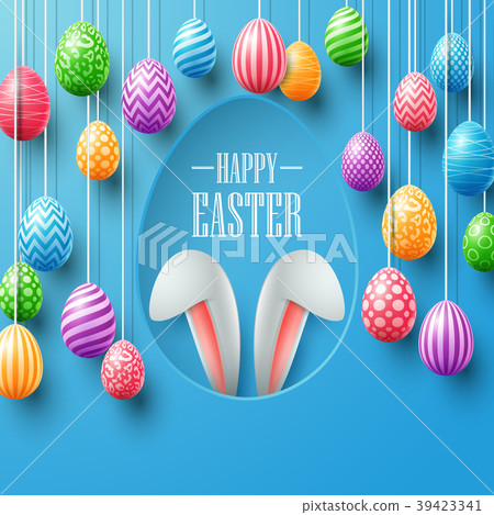 Colorful easter eggs hanging with bunny ears in eg - Stock Illustration ...