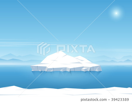 Iceberg floating in blue ocean. Iceberg floating in blue ocean. 39423389
