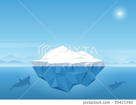 Iceberg floating in blue ocean. 39423390