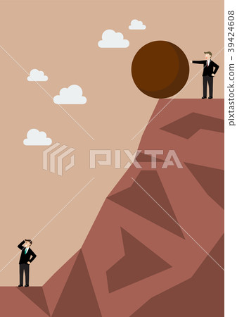 Businessman pushing heavy stone to his enemy Businessman pushing heavy stone to his enemy 39424608