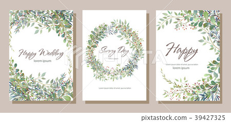 Set of card with beautiful twigs with leaves 39427325