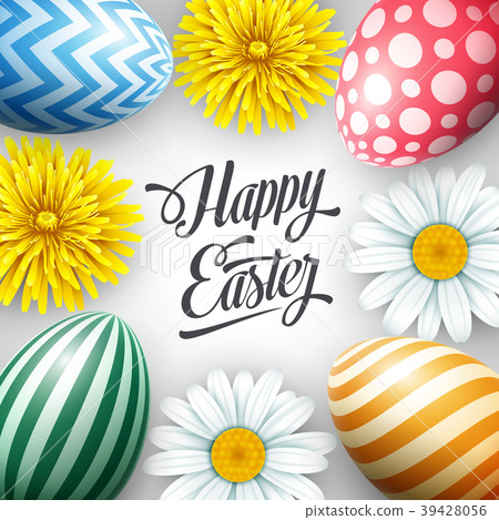 Easter greeting card with a top view of colorful e Easter greeting card with a top view of colorful e 39428056