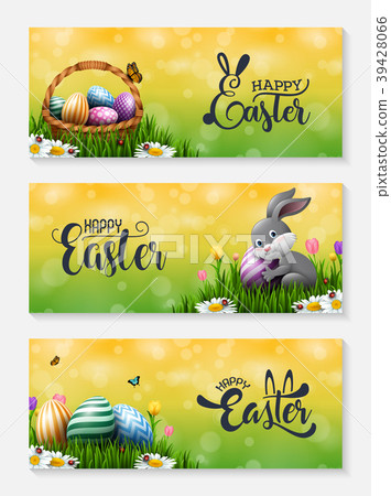 Collection of Easter banners with Easter eggs, lit Collection of Easter banners with Easter eggs, lit 39428066