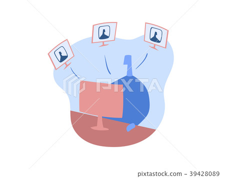 The person sitting at the computer and works with The person sitting at the computer and works with 39428089