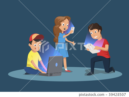 Children's gadget dependence. Kids with electronic Children's gadget dependence. Kids with electronic 39428507